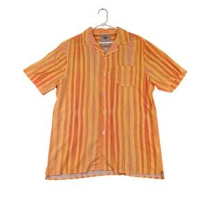 OAS The Cuba Shirt Mens Large Orange Yellow Viscose Camp Collar Button Up